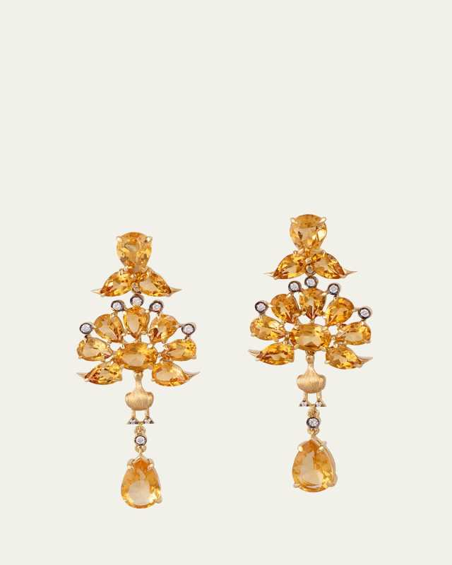 18K Yellow Gold Peacock Citrine Earrings with Diamonds